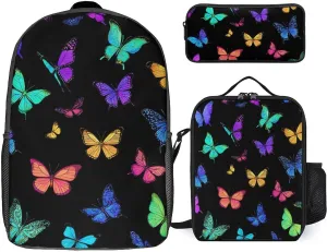Backpack for Women Men Bookbag Travel Daypack Lunch Bag Cosmetic Bag (Black Colorful Monarch Butterfly (2))