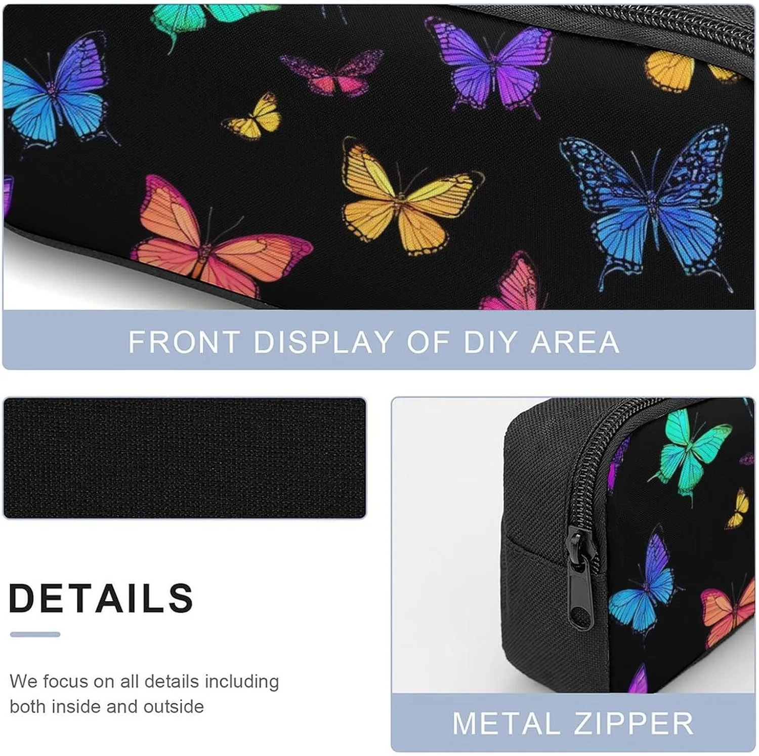 Backpack for Women Men Bookbag Travel Daypack Lunch Bag Cosmetic Bag (Black Colorful Monarch Butterfly (2))