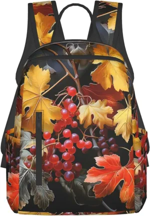 Backpack for Women Men Lightweight Casual Travel Daypack Symmetrical Arrangement Laptop Backpack Cute Work Bag, Maple Leaves and Fruits, One Size