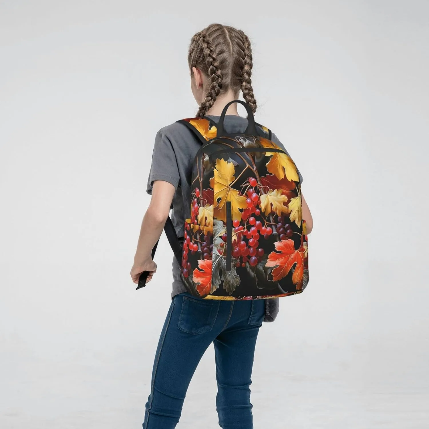 Backpack for Women Men Lightweight Casual Travel Daypack Symmetrical Arrangement Laptop Backpack Cute Work Bag, Maple Leaves and Fruits, One Size
