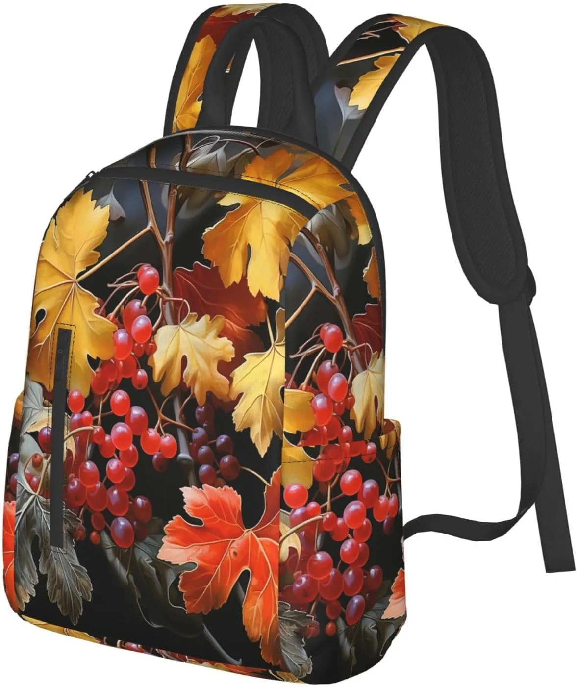 Backpack for Women Men Lightweight Casual Travel Daypack Symmetrical Arrangement Laptop Backpack Cute Work Bag, Maple Leaves and Fruits, One Size