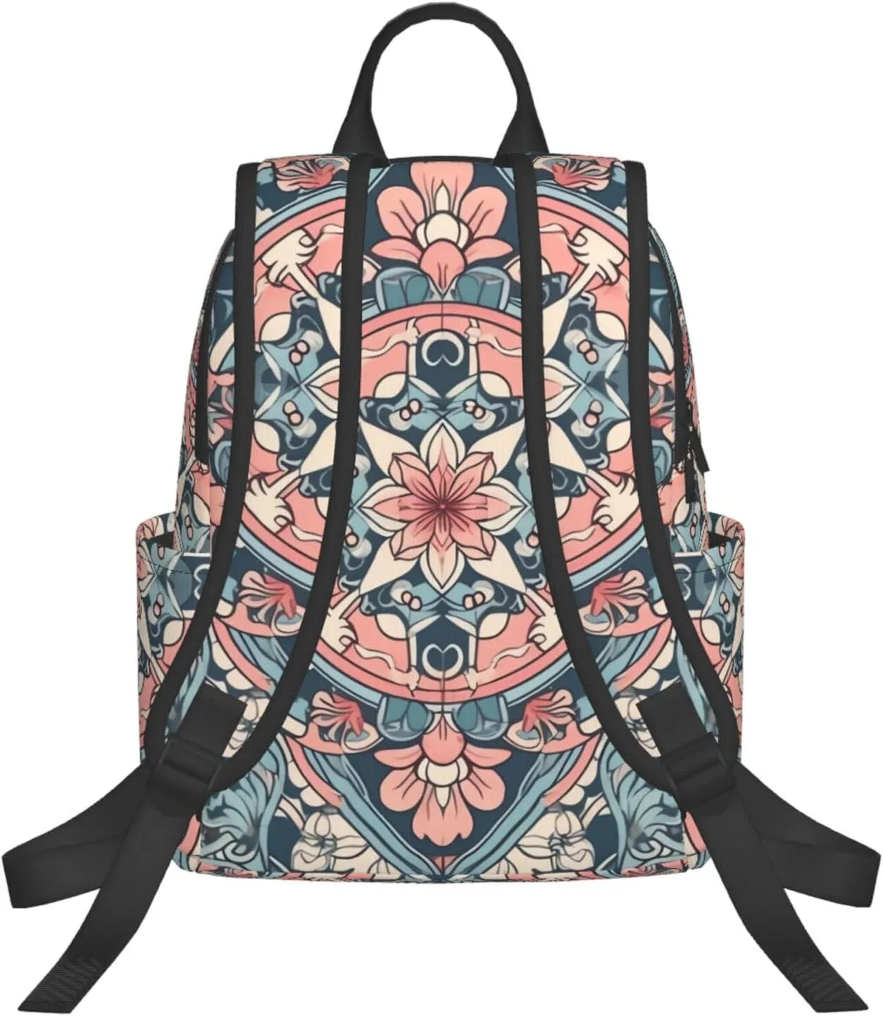 Backpack for Women Men Lightweight Casual Travel Daypack Symmetrical Arrangement Laptop Backpack Cute Work Bag, Pink Floral Pattern, One Size