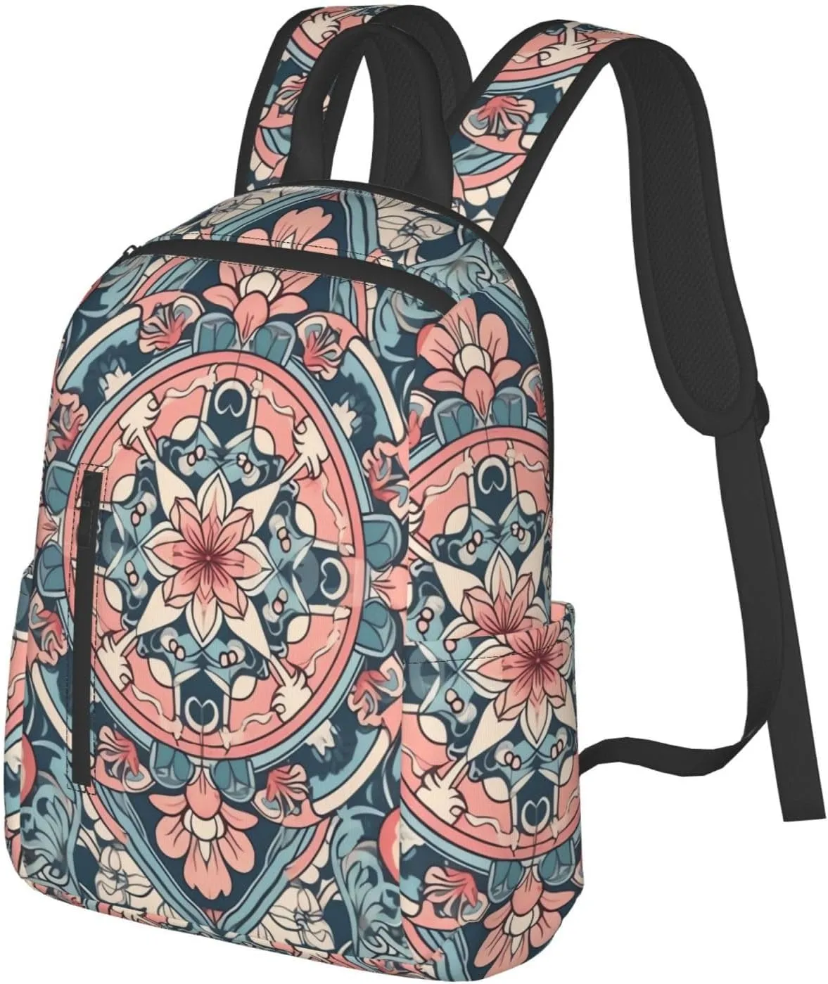 Backpack for Women Men Lightweight Casual Travel Daypack Symmetrical Arrangement Laptop Backpack Cute Work Bag, Pink Floral Pattern, One Size