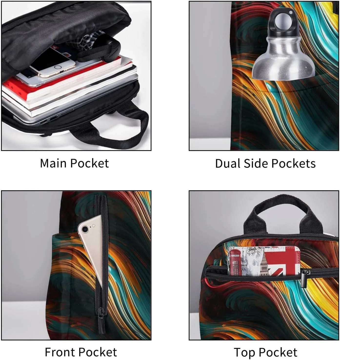 Backpack for Women Men Lightweight Casual Travel Daypack Symmetrical Arrangement Laptop Backpack Cute Work Bag, Smooth Lines, One Size