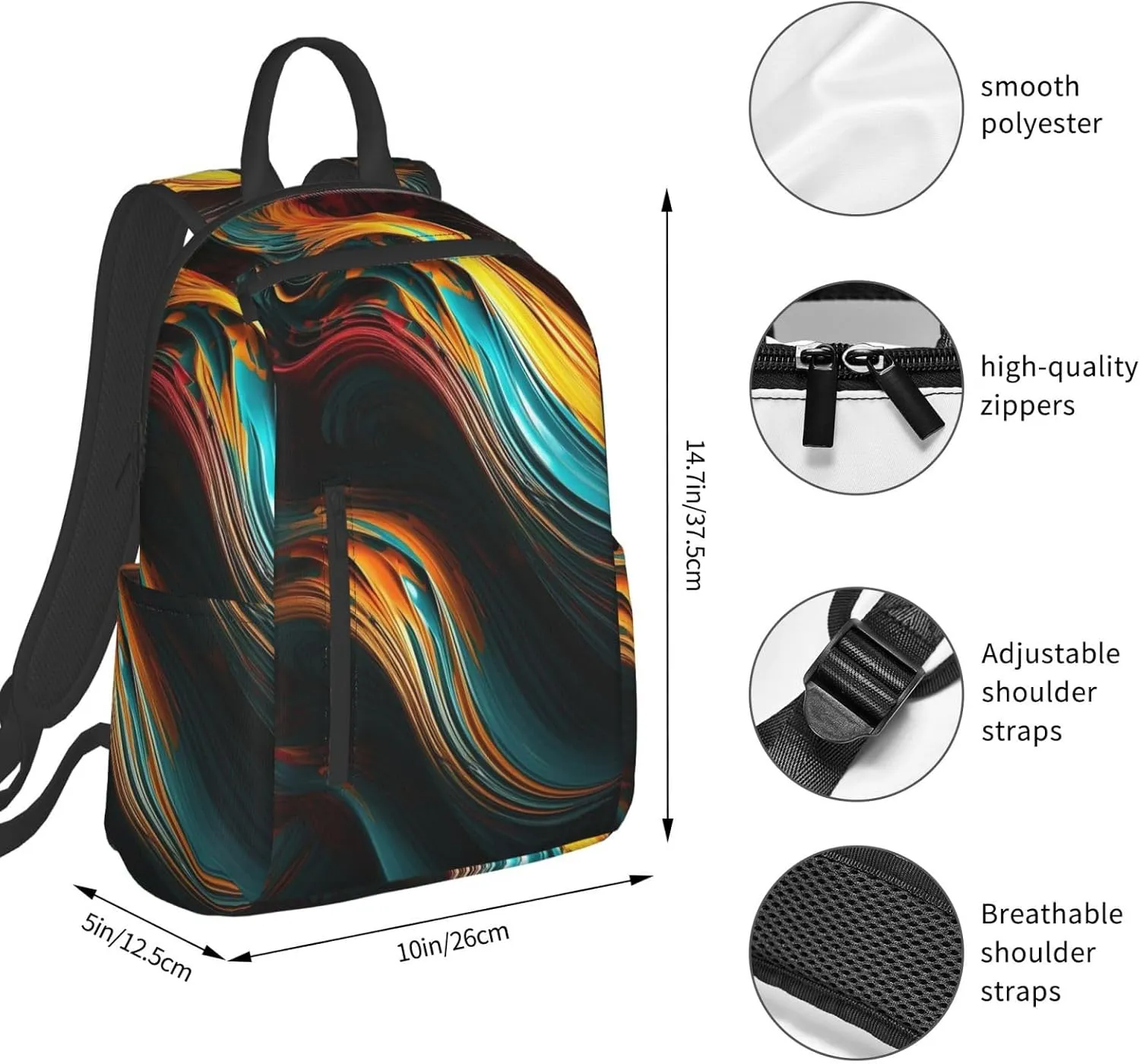 Backpack for Women Men Lightweight Casual Travel Daypack Symmetrical Arrangement Laptop Backpack Cute Work Bag, Smooth Lines, One Size