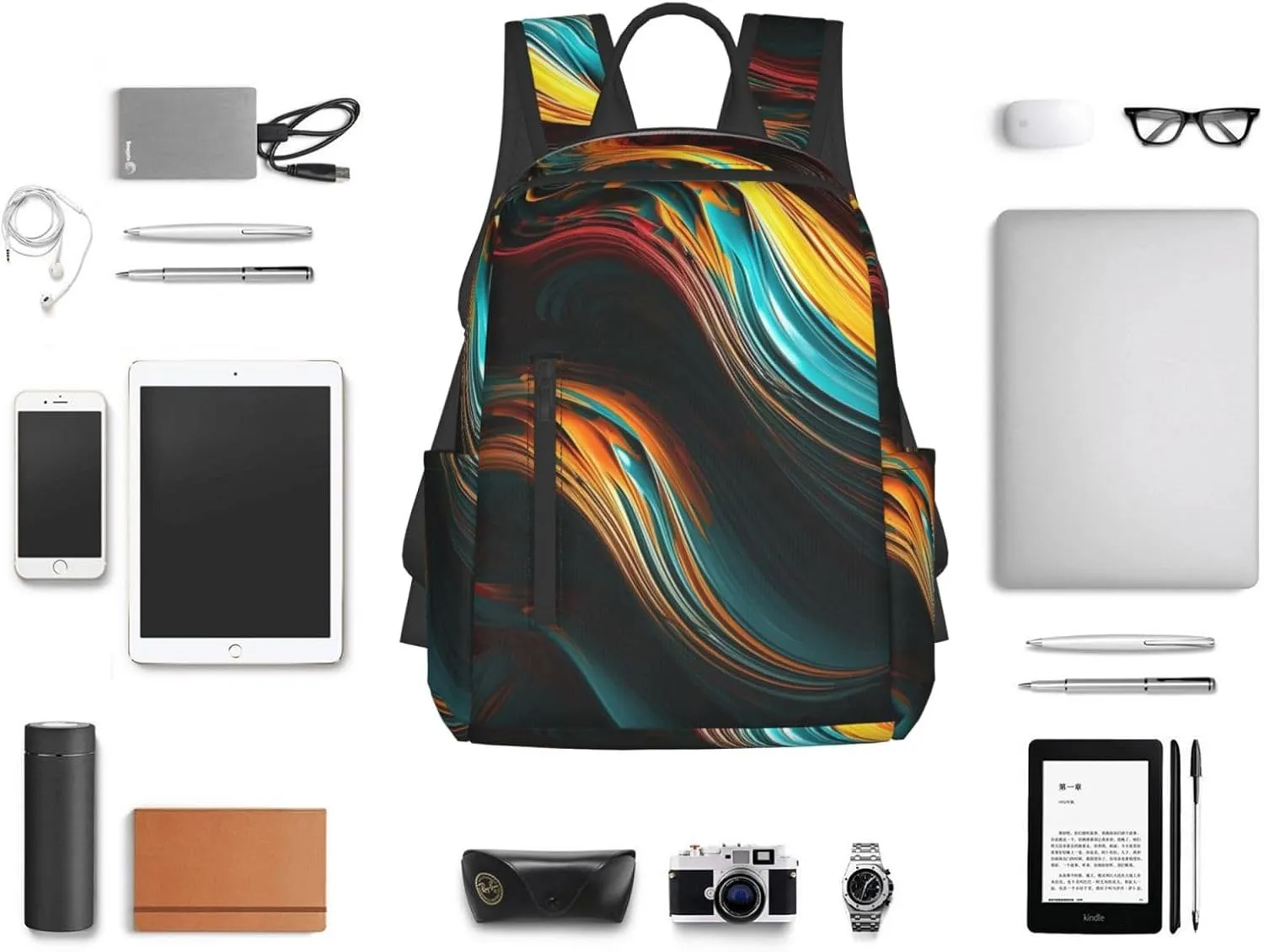 Backpack for Women Men Lightweight Casual Travel Daypack Symmetrical Arrangement Laptop Backpack Cute Work Bag, Smooth Lines, One Size