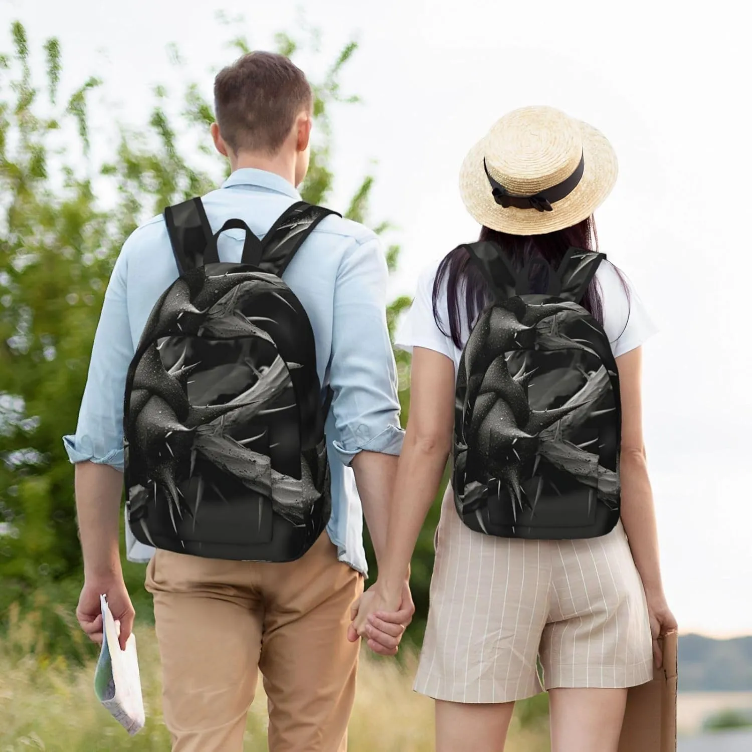 Backpack for Women Men Lightweight Casual Travel Daypack Triangle and thorns Laptop Backpack Cute Work Bag, Black, M