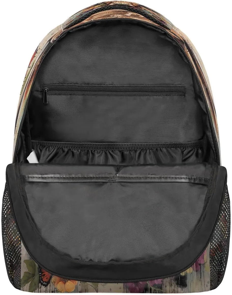 Backpack for Women Men Waterproof Backpack with Laptop Compartment, Lightweight Carry On Backpack for Travel, Work, Picnic, Art Painting Cow Flower Print