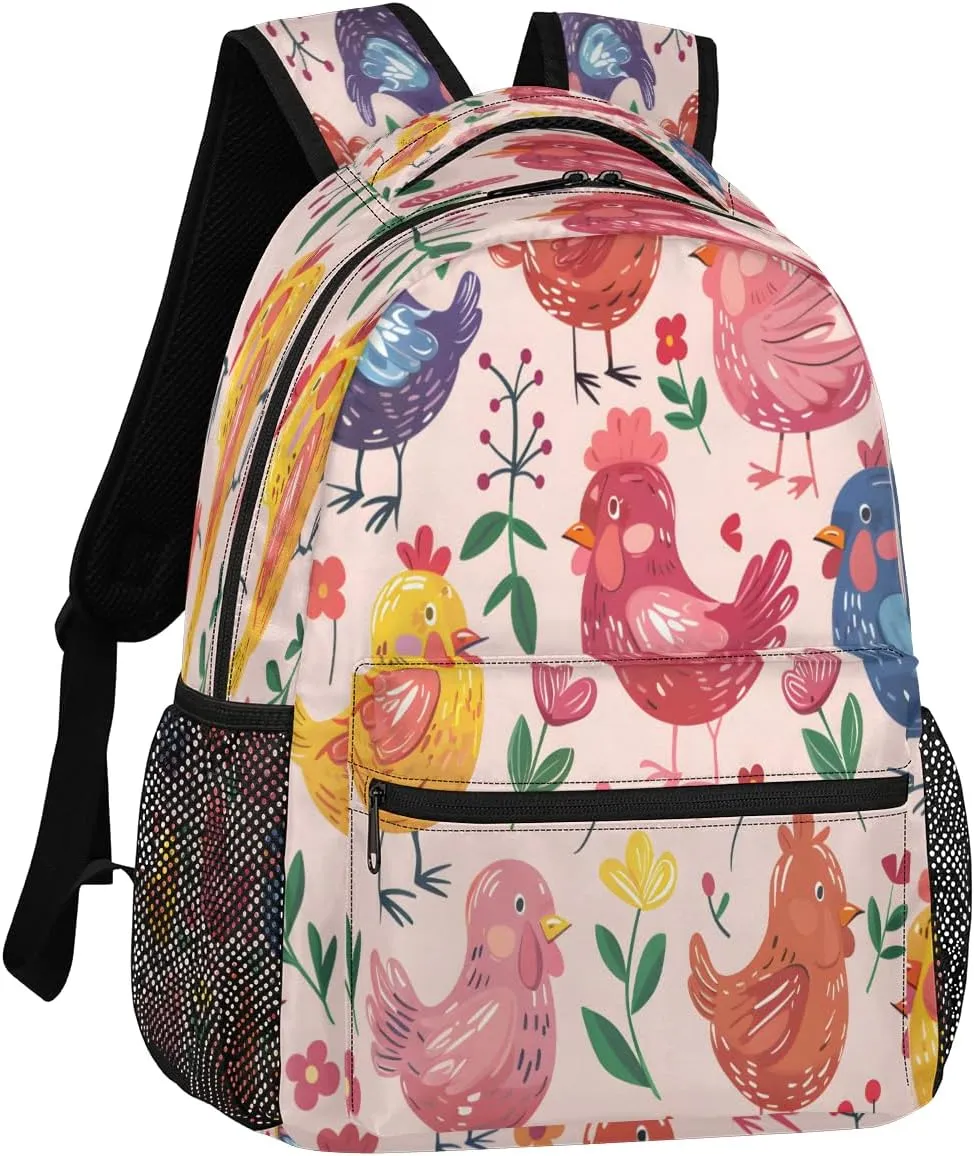 Backpack for Women Men, Waterproof Colorful Rooster Casual Back Pack, Lightweight Rustic Farmhouse Cock Chicken Daypack Bag for Travel Camping Work
