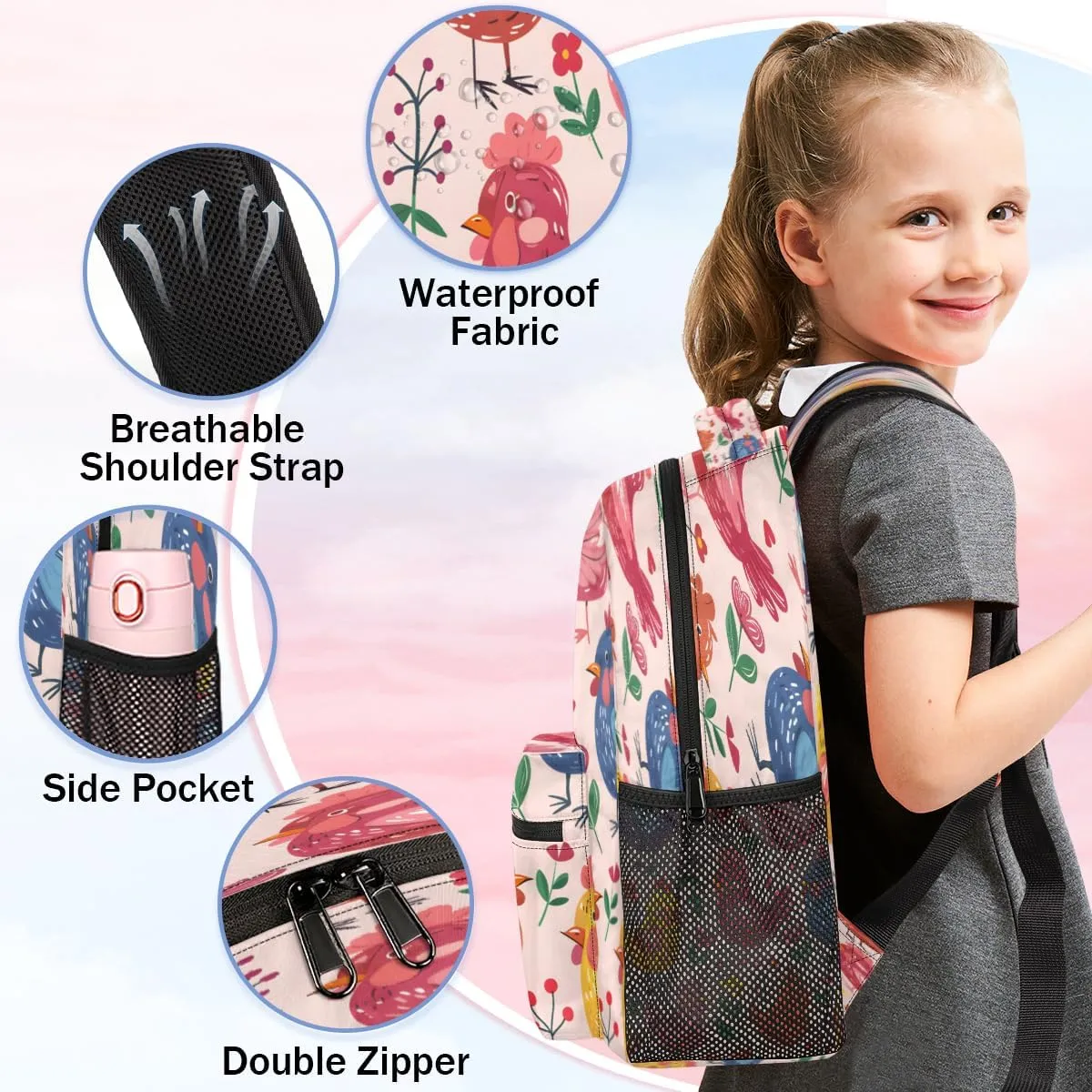 Backpack for Women Men, Waterproof Colorful Rooster Casual Back Pack, Lightweight Rustic Farmhouse Cock Chicken Daypack Bag for Travel Camping Work