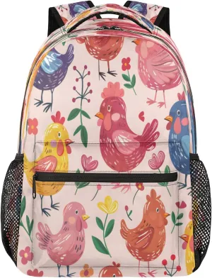 Backpack for Women Men, Waterproof Colorful Rooster Casual Back Pack, Lightweight Rustic Farmhouse Cock Chicken Daypack Bag for Travel Camping Work