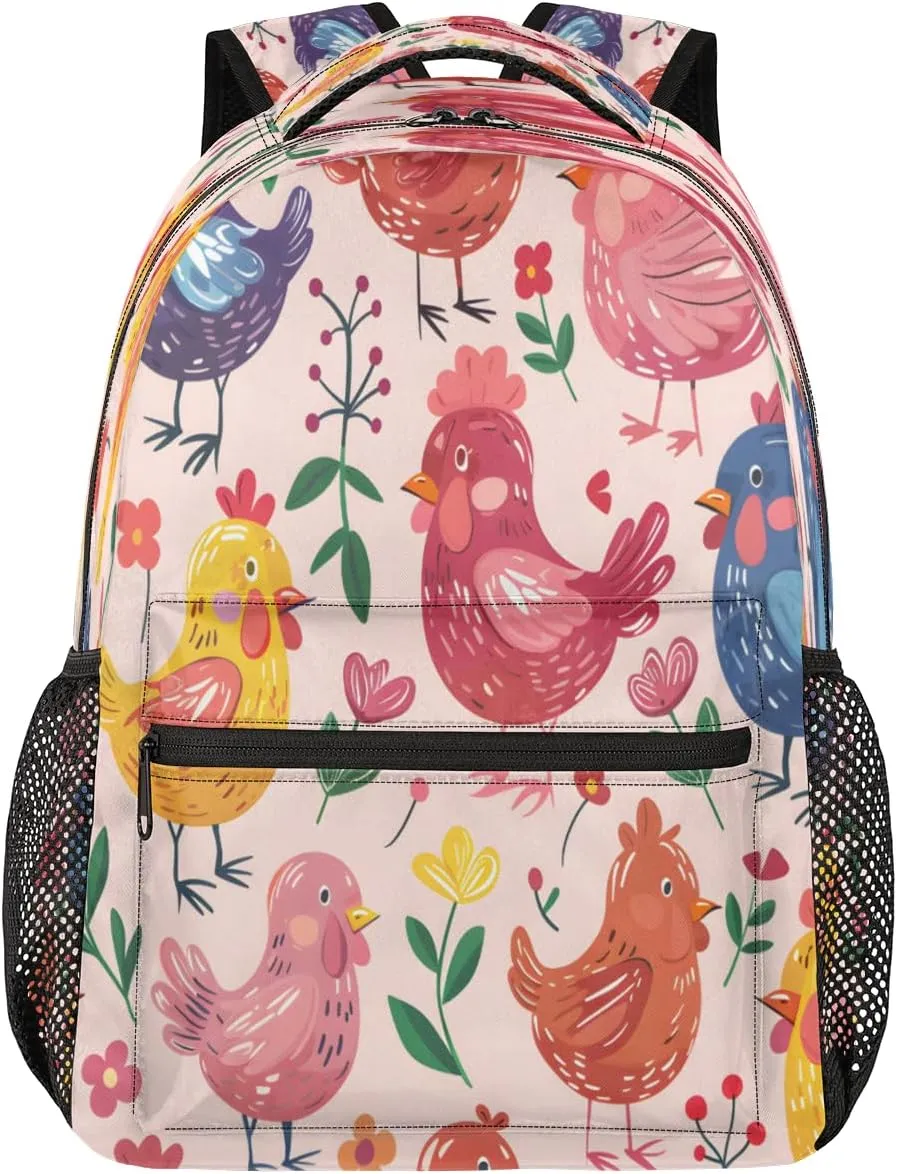 Backpack for Women Men, Waterproof Colorful Rooster Casual Back Pack, Lightweight Rustic Farmhouse Cock Chicken Daypack Bag for Travel Camping Work