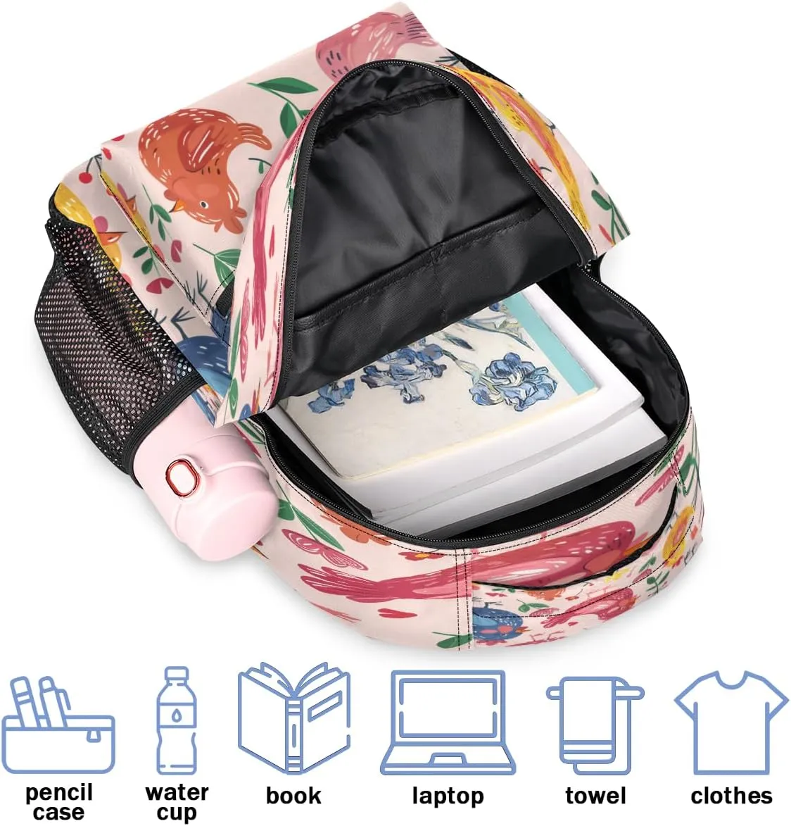Backpack for Women Men, Waterproof Colorful Rooster Casual Back Pack, Lightweight Rustic Farmhouse Cock Chicken Daypack Bag for Travel Camping Work