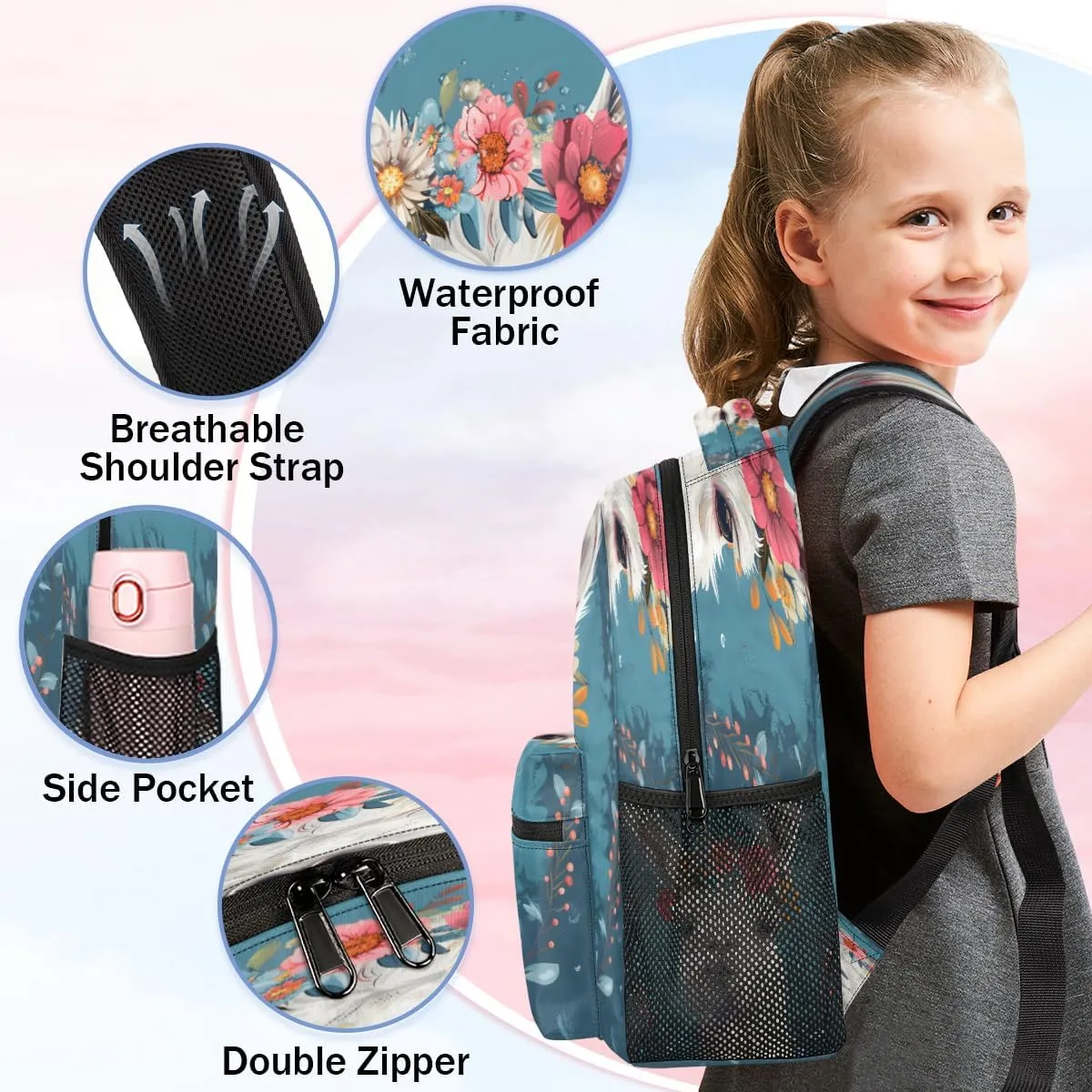 Backpack for Women Men, Waterproof Funny Alpaca Casual Back Packs, Lightweight Llama Alpaca Flower Daypack Bags for Travel Camping Work