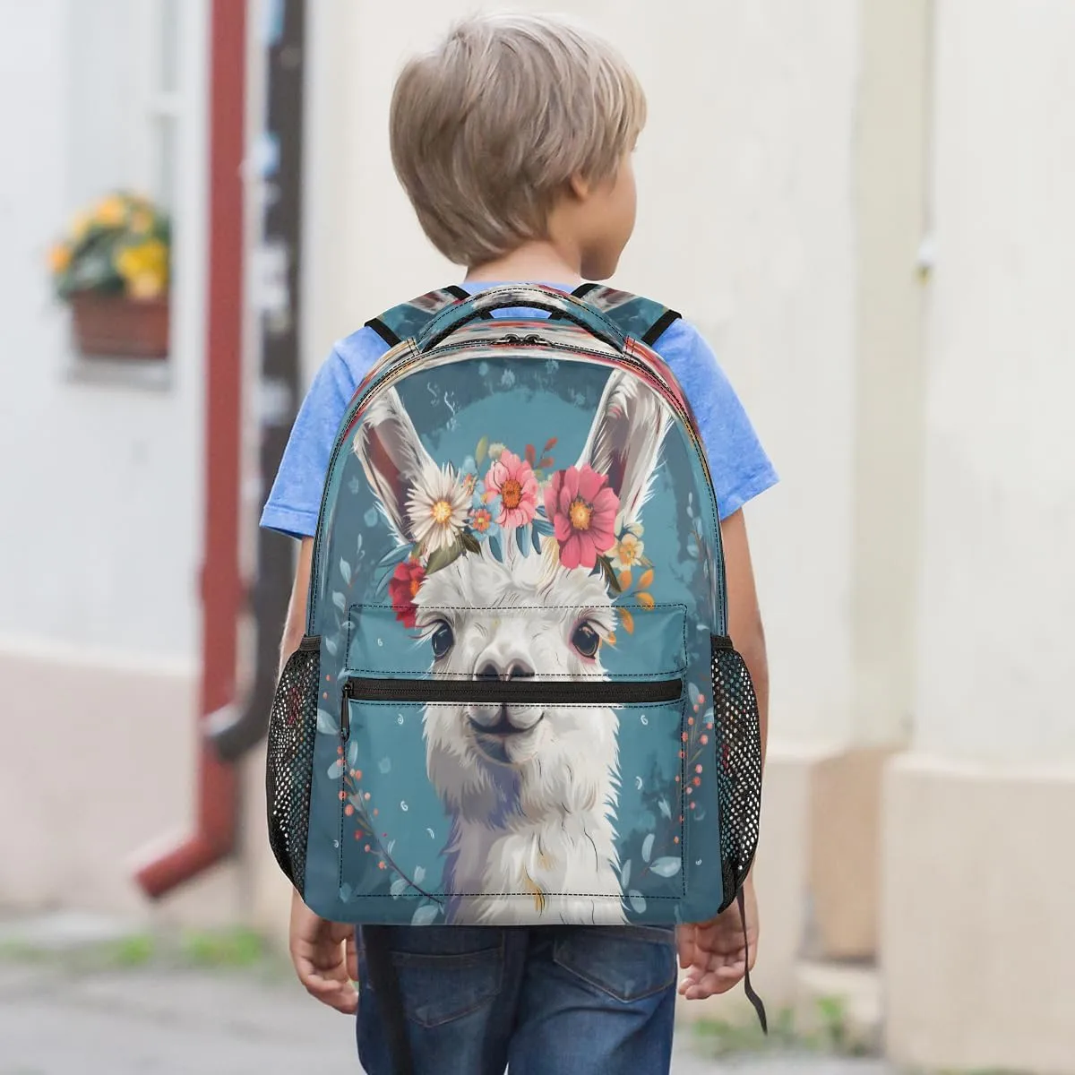 Backpack for Women Men, Waterproof Funny Alpaca Casual Back Packs, Lightweight Llama Alpaca Flower Daypack Bags for Travel Camping Work