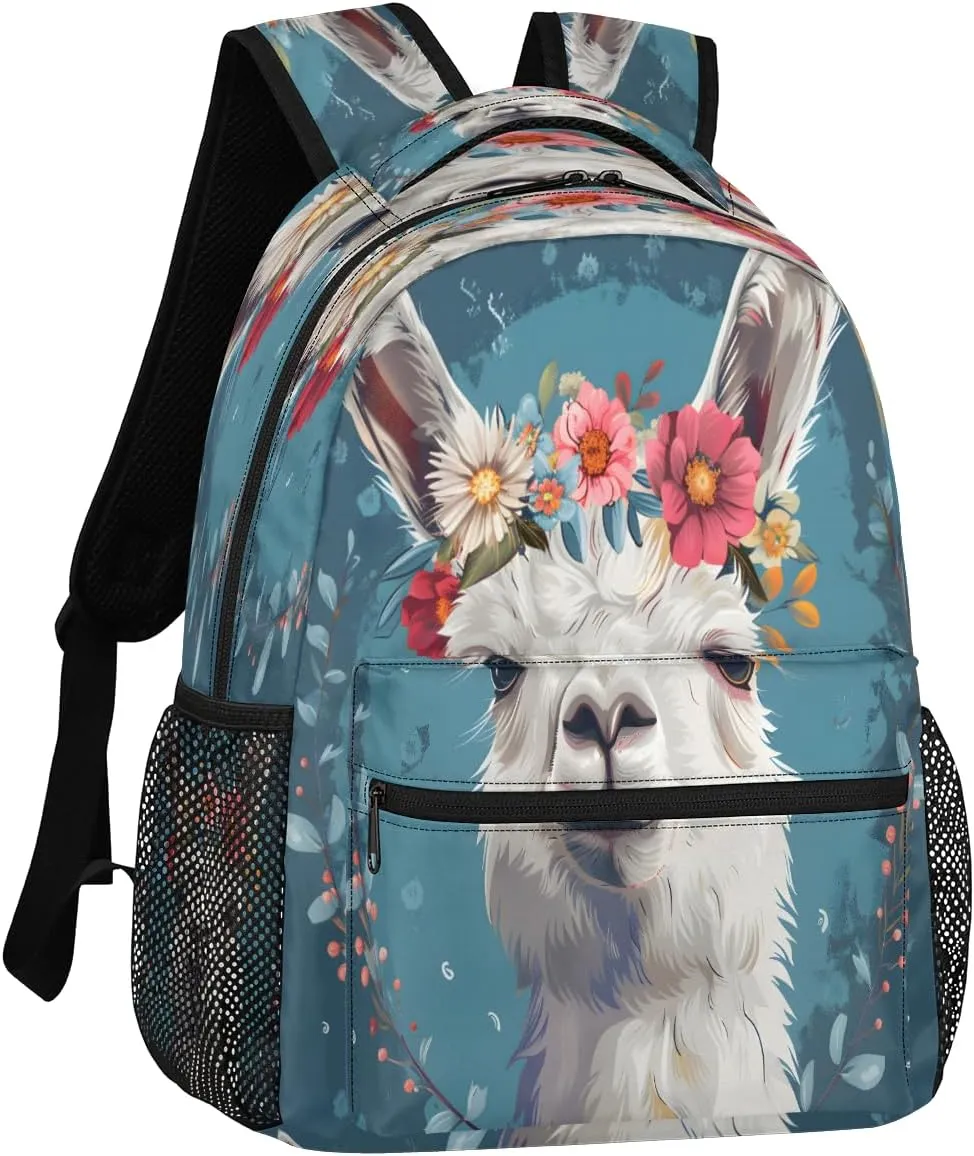 Backpack for Women Men, Waterproof Funny Alpaca Casual Back Packs, Lightweight Llama Alpaca Flower Daypack Bags for Travel Camping Work