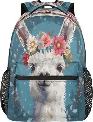 Backpack for Women Men, Waterproof Funny Alpaca Casual Back Packs, Lightweight Llama Alpaca Flower Daypack Bags for Travel Camping Work