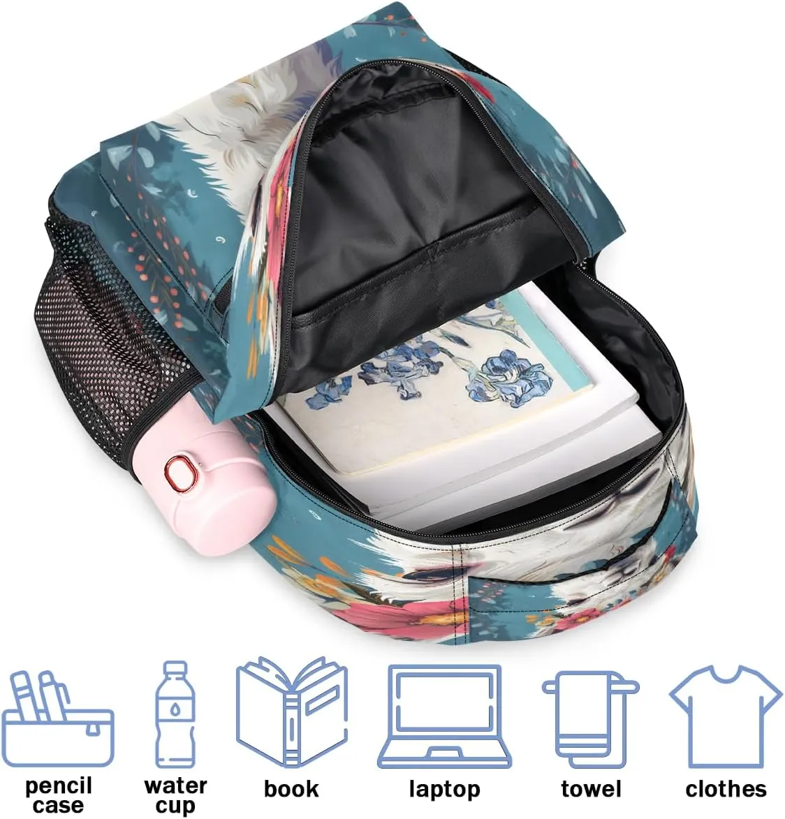 Backpack for Women Men, Waterproof Funny Alpaca Casual Back Packs, Lightweight Llama Alpaca Flower Daypack Bags for Travel Camping Work