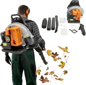 Backpack Leaf Blower, 6800r/min Powerful Blowing, 0.47 Gal Large Fuel Tank Gas Powered Leaf Blower, 63CC 2 Stroke Cordless Blower for Yard, Garden, Lawn Care, Street Cleaning