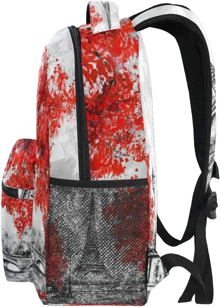 Backpack Paris Eiffel Tower Autumn Tree Adults School Bag Casual College Bag Travel Zipper Bookbag Hiking Shoulder Daypack for Women Men