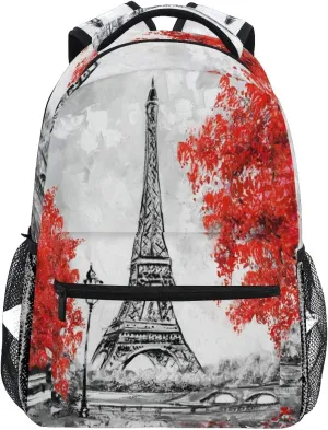 Backpack Paris Eiffel Tower Autumn Tree Adults School Bag Casual College Bag Travel Zipper Bookbag Hiking Shoulder Daypack for Women Men