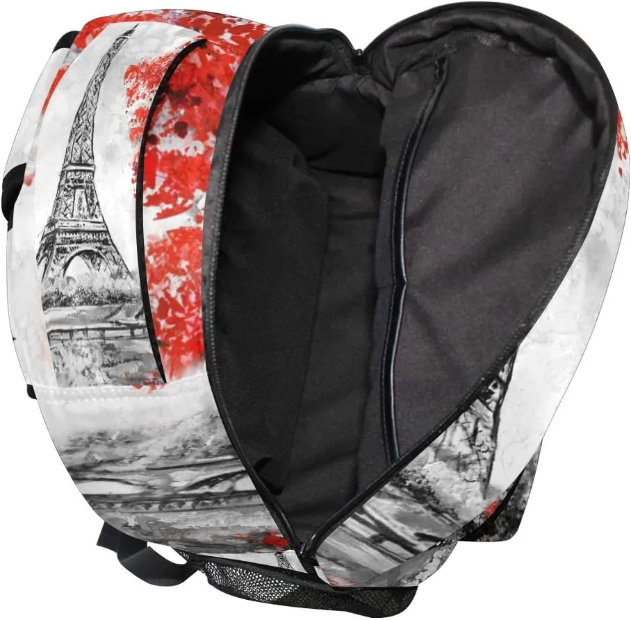 Backpack Paris Eiffel Tower Autumn Tree Adults School Bag Casual College Bag Travel Zipper Bookbag Hiking Shoulder Daypack for Women Men
