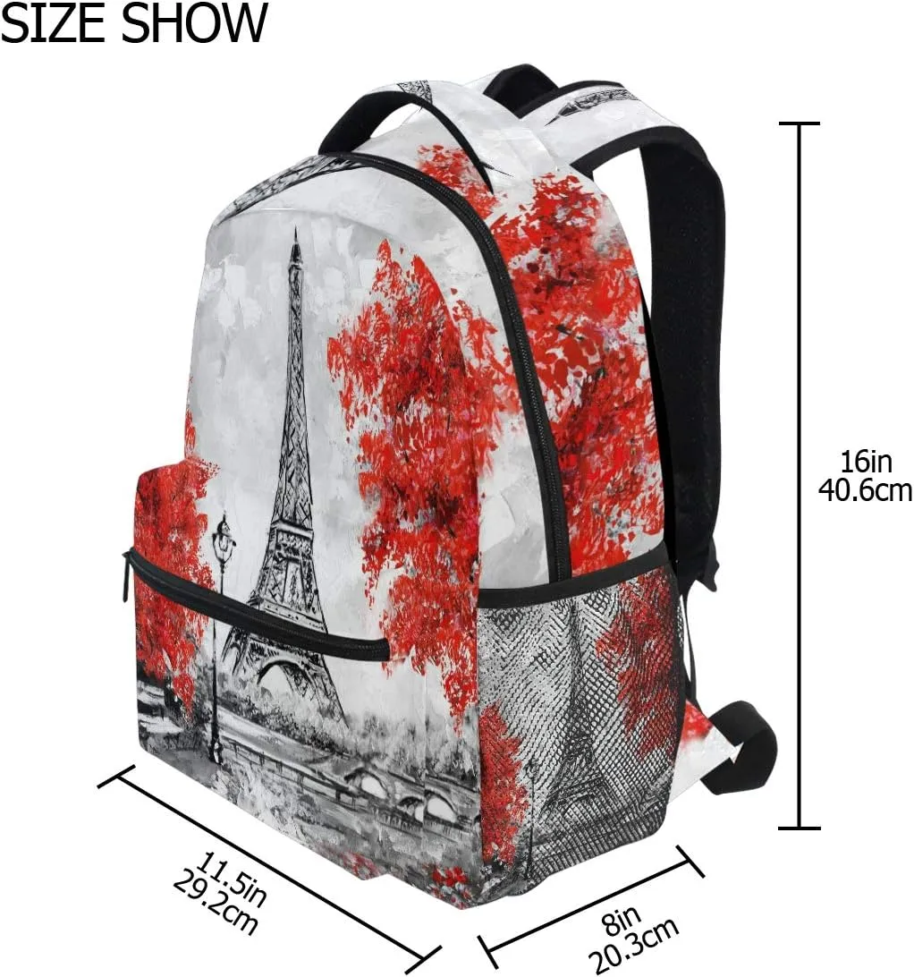 Backpack Paris Eiffel Tower Autumn Tree Adults School Bag Casual College Bag Travel Zipper Bookbag Hiking Shoulder Daypack for Women Men