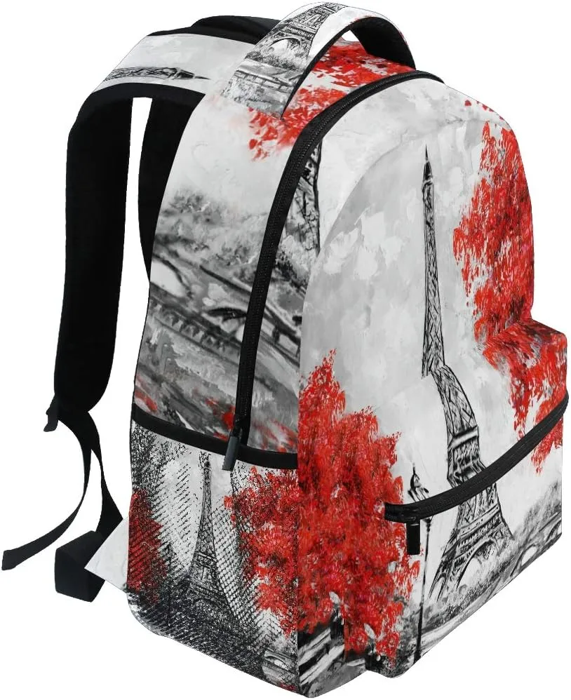 Backpack Paris Eiffel Tower Autumn Tree Adults School Bag Casual College Bag Travel Zipper Bookbag Hiking Shoulder Daypack for Women Men