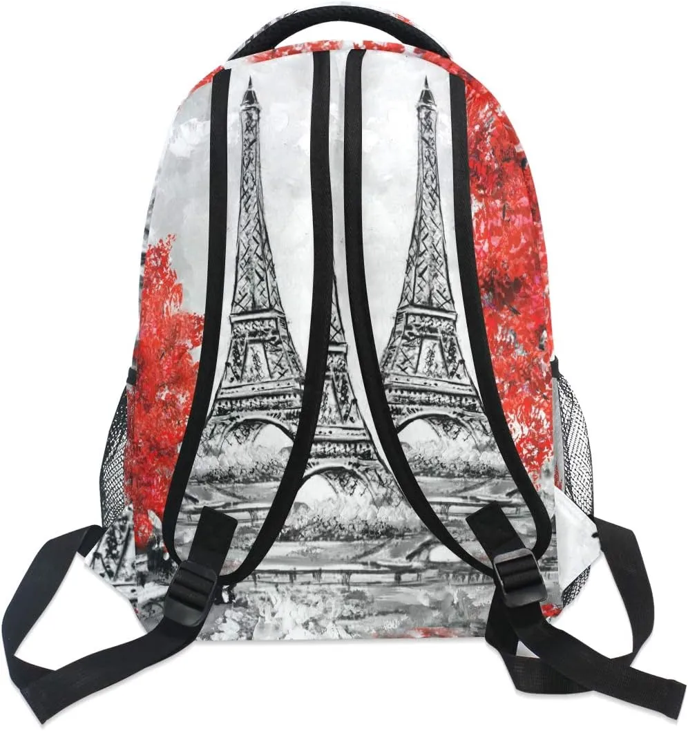 Backpack Paris Eiffel Tower Autumn Tree Adults School Bag Casual College Bag Travel Zipper Bookbag Hiking Shoulder Daypack for Women Men