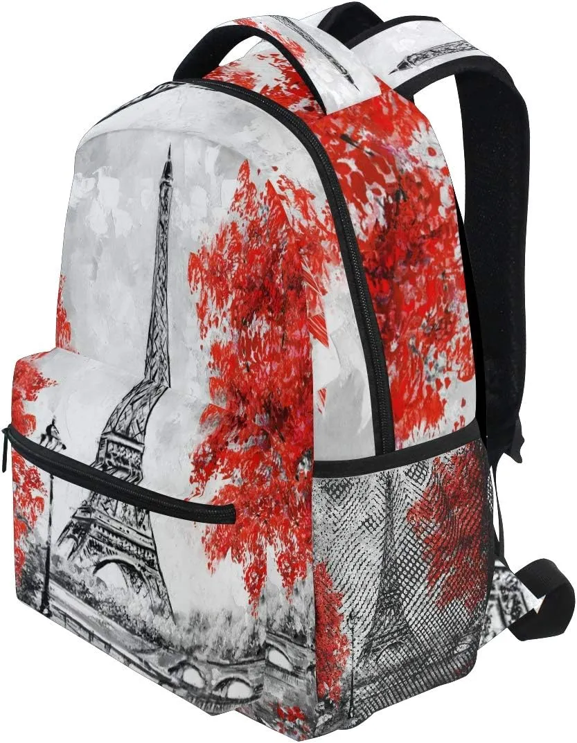 Backpack Paris Eiffel Tower Autumn Tree Adults School Bag Casual College Bag Travel Zipper Bookbag Hiking Shoulder Daypack for Women Men