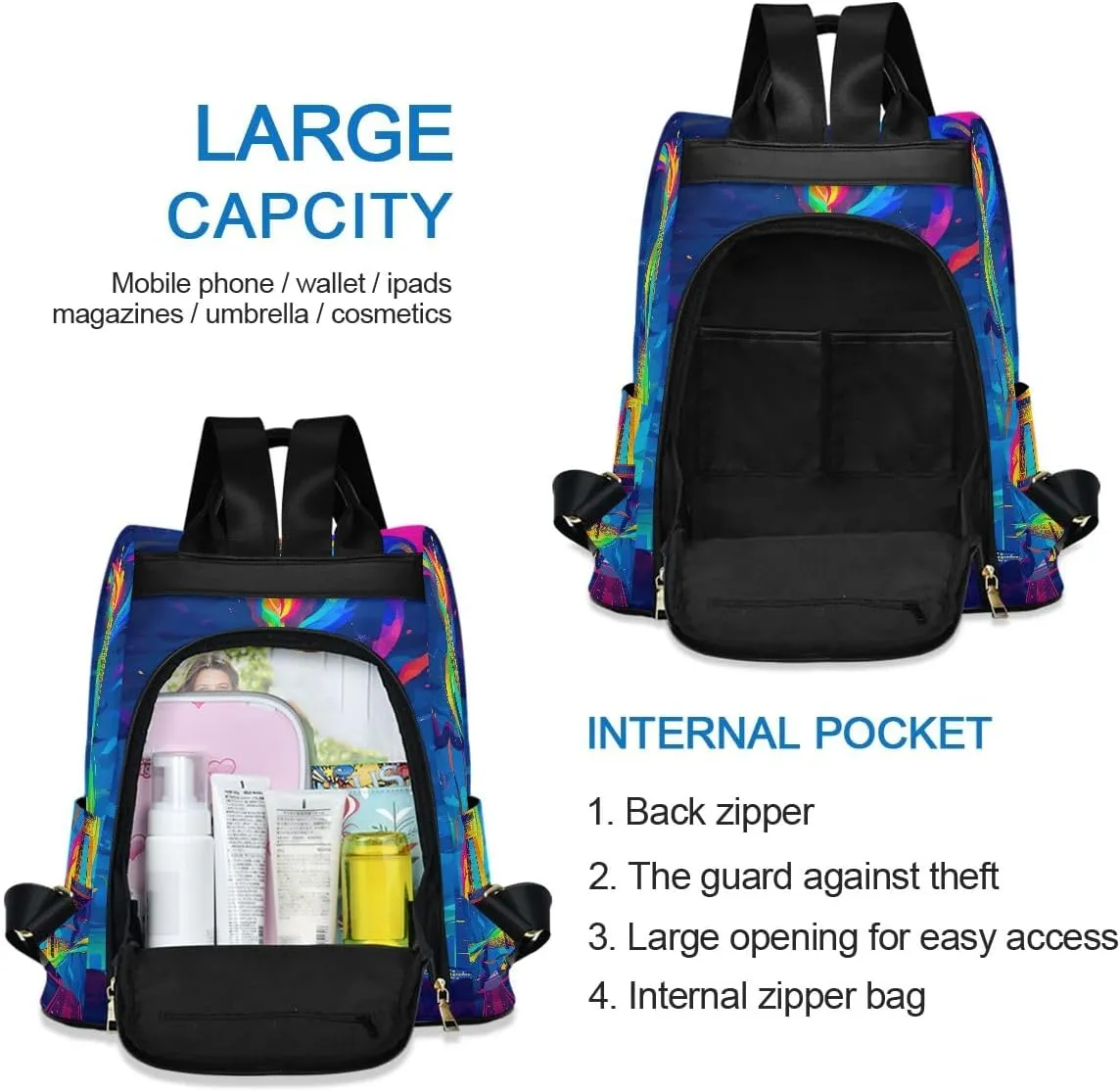 Backpack Purse for Women Eiffel Tower Blue Sky Anti Theft Travel Bag Fashion Pompom Backpack for Hiking