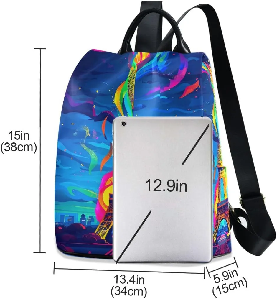 Backpack Purse for Women Eiffel Tower Blue Sky Anti Theft Travel Bag Fashion Pompom Backpack for Hiking