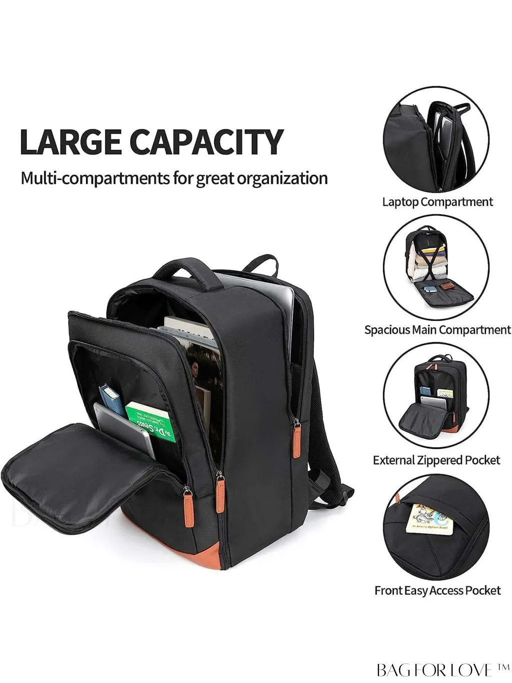 BagForLove - 17.3 USB Charging Travel Laptop Backpack - Business Work Bag for Airplane Travel - Men & Women