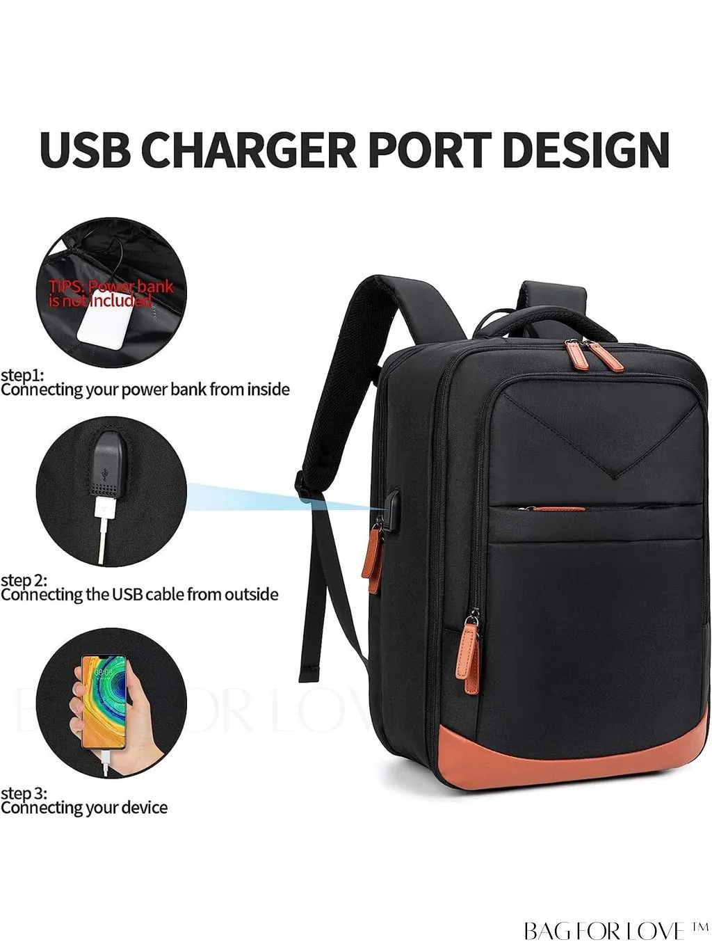 BagForLove - 17.3 USB Charging Travel Laptop Backpack - Business Work Bag for Airplane Travel - Men & Women