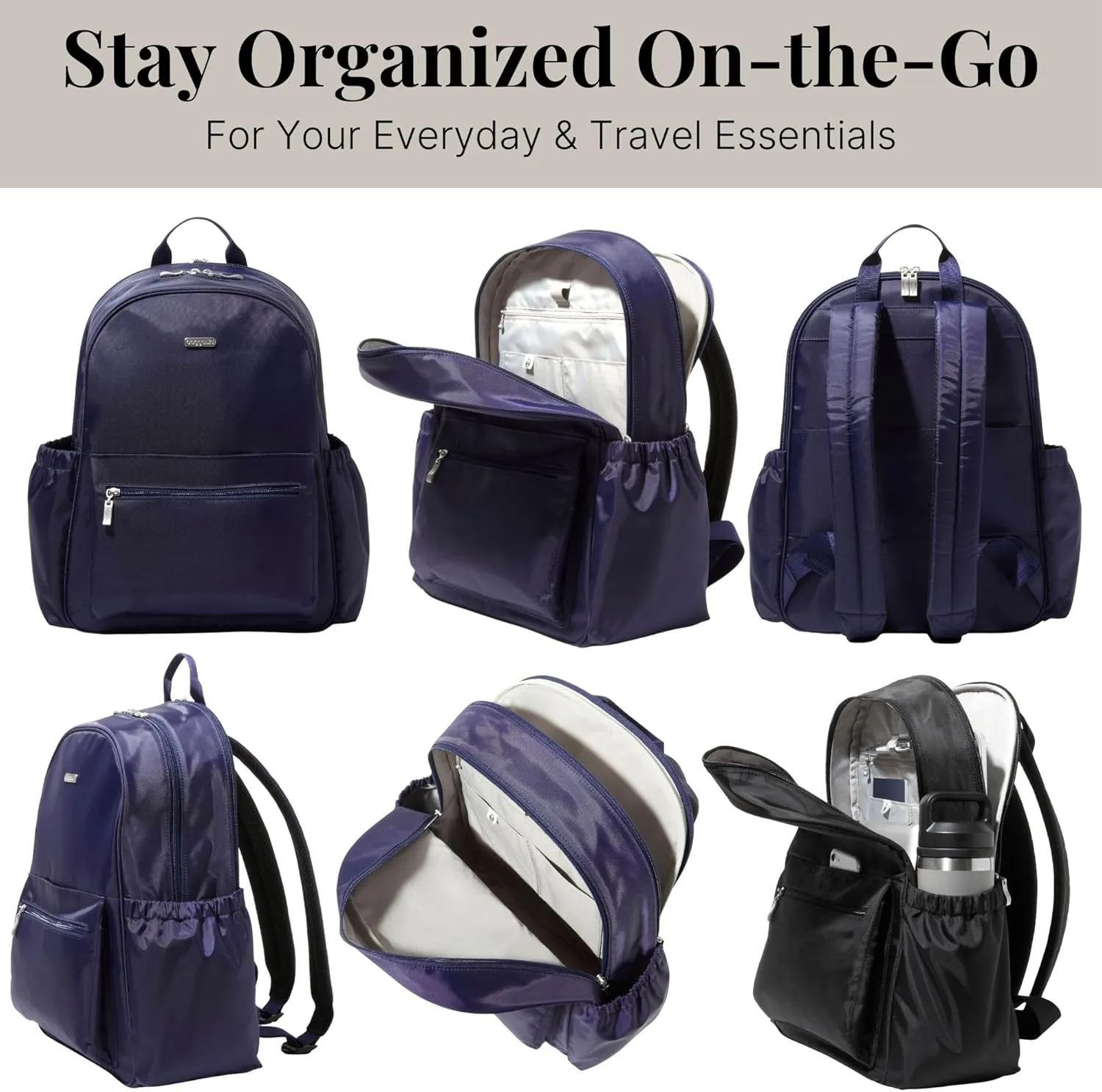 Baggallini Essential Laptop Backpack - 16x12 Inch Travel Backpack with 16" Laptop Sleeve - Lightweight Luggage Backpack
