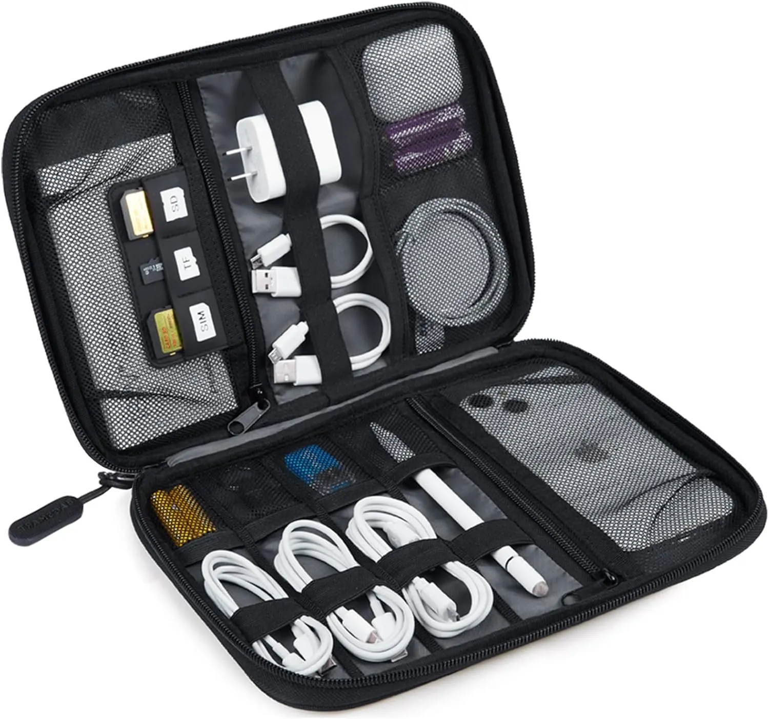 BAGSMART Electronics Travel Organizer Case, Tech Accessories Cord Storage Bag for Phone, Power Bank, SD Card, Cables, Black