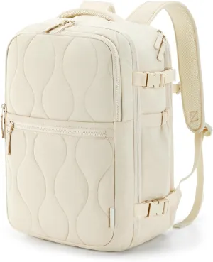 BAGSMART Travel Backpack Carry-On Flight Approved for Men and Women, Large Personal Travel Bag Fits 17 Inch Laptop, 30L Water-Resistant Stylish Backpack, Beige