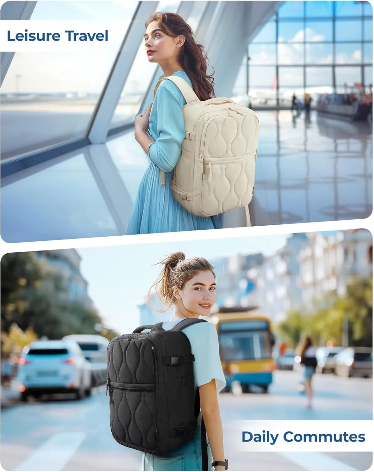 BAGSMART Travel Backpack Carry-On Flight Approved for Men and Women, Large Personal Travel Bag Fits 17 Inch Laptop, 30L Water-Resistant Stylish Backpack, Beige