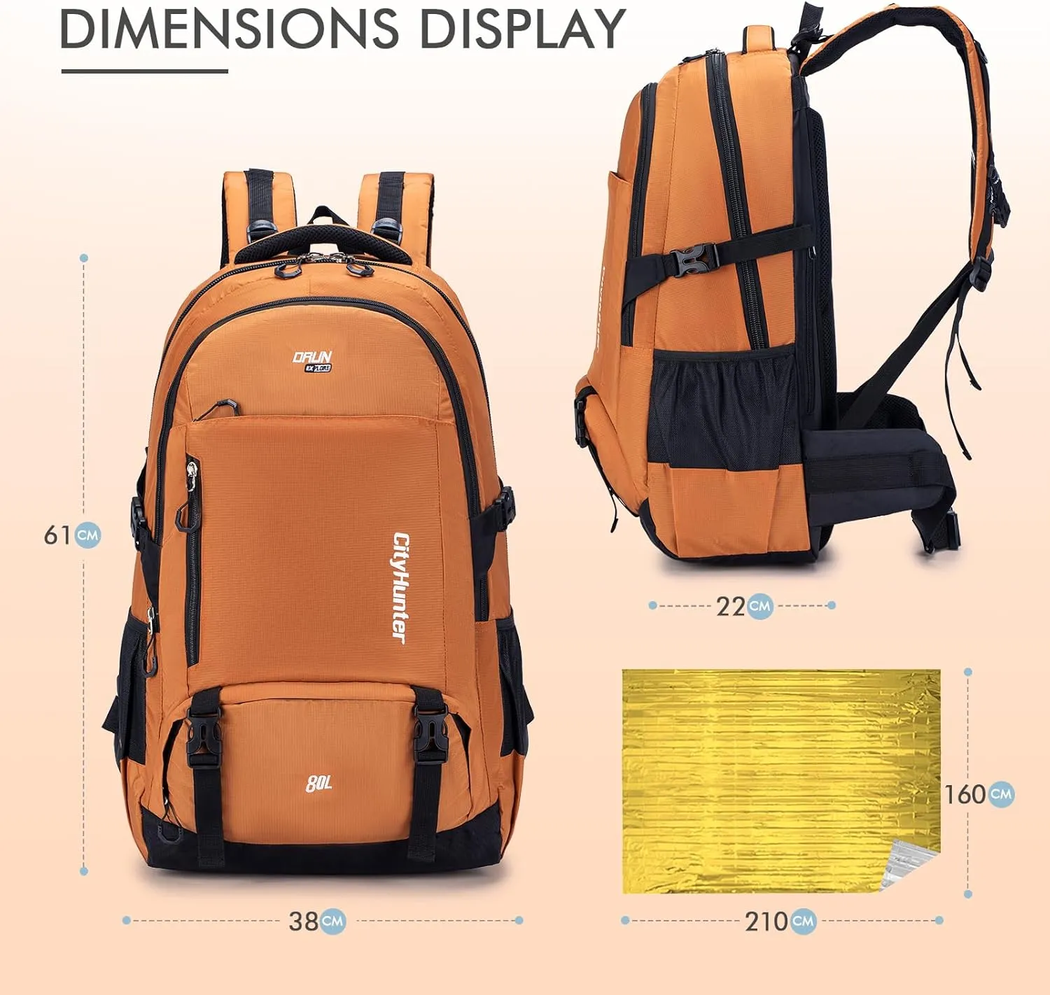 BAGZY Hiking Backpack Waterproof 80L Lightweight Travel Backpack Large Daypack Camping Backpacking for Men Women Black