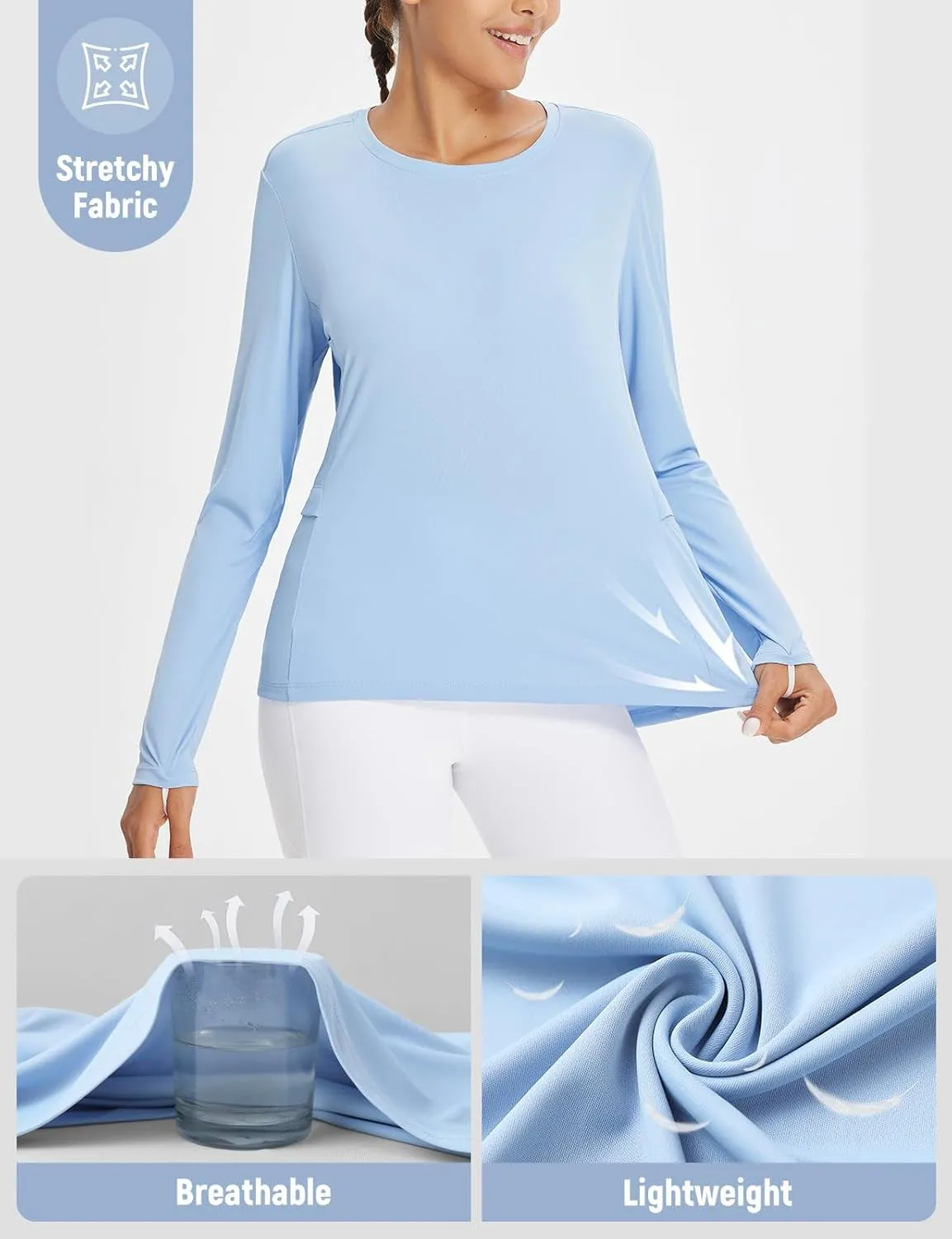 baleaf Women's Sun Shirt UV Protection Shirts Rash Guard Pockets SPF UPF 50  Quick Dry Long Sleeve Clothing