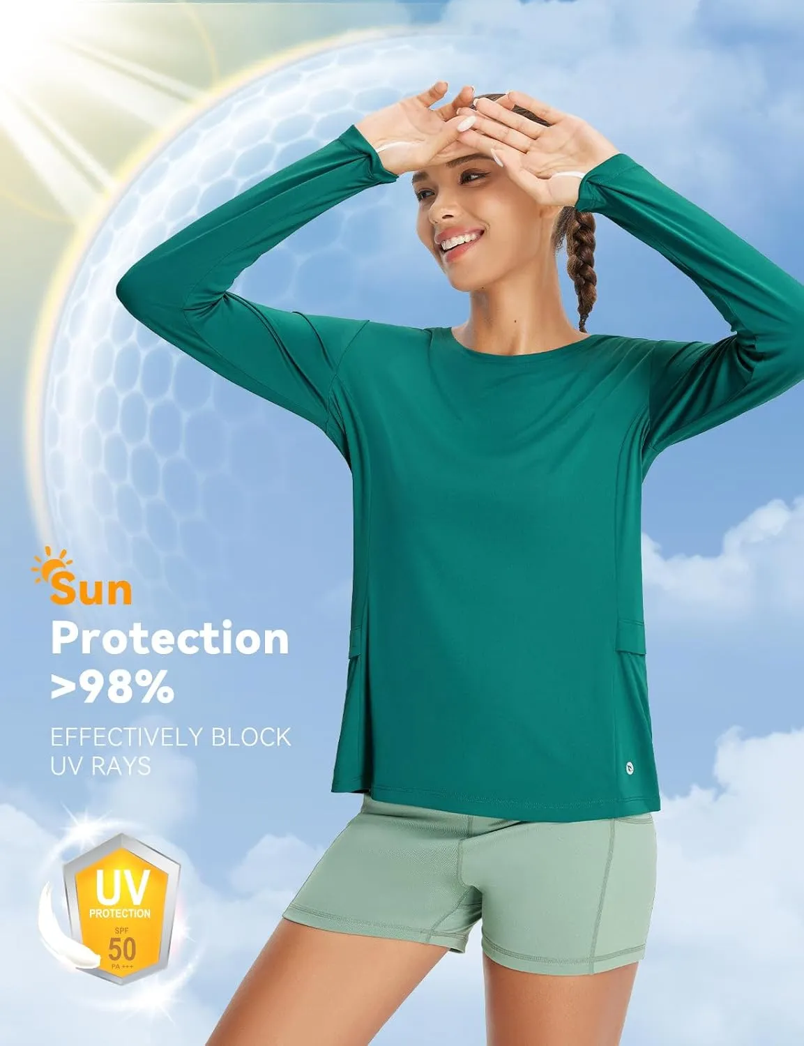 baleaf Women's Sun Shirt UV Protection Shirts Rash Guard Pockets SPF UPF 50  Quick Dry Long Sleeve Clothing
