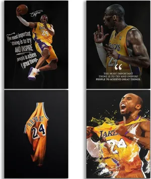 BAOGELI Kobe Poster Basketball Canvas Poster Wall Art Print Set of 4 Gifts for Boys Living Room Bedroom Decoration Unframed: 8x12inch