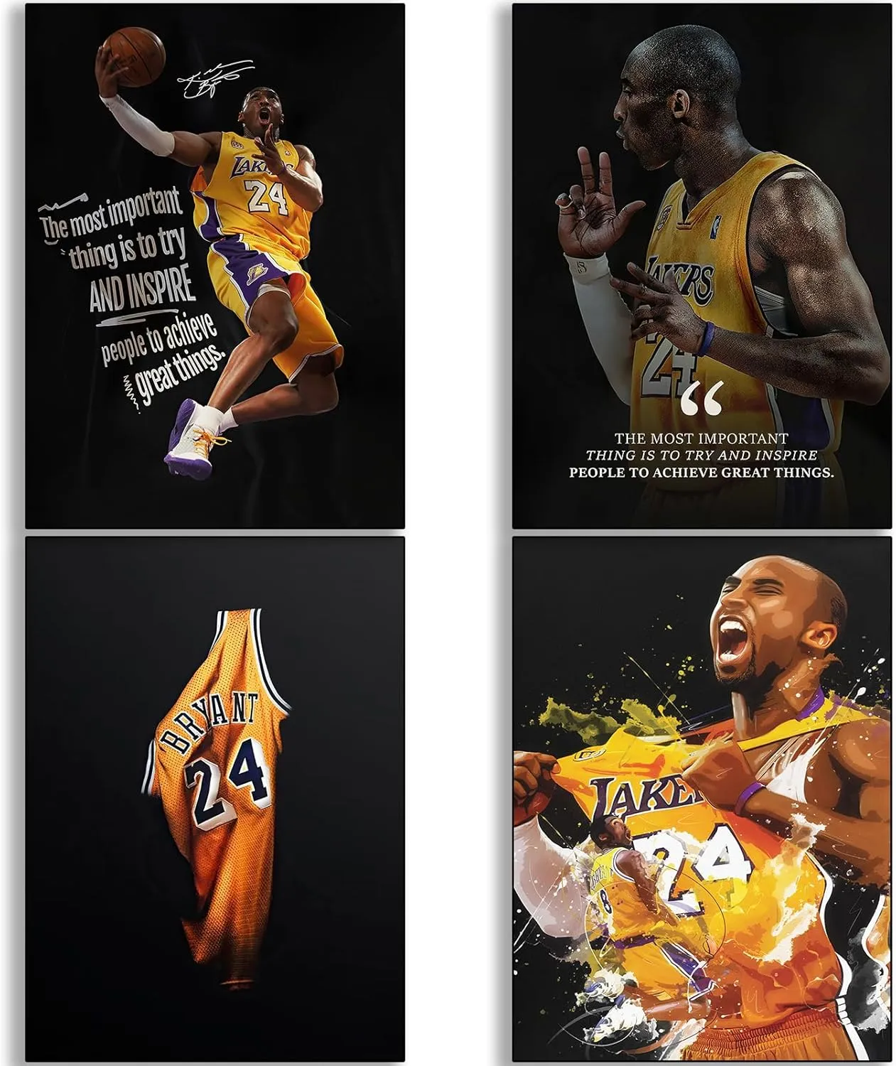 BAOGELI Kobe Poster Basketball Canvas Poster Wall Art Print Set of 4 Gifts for Boys Living Room Bedroom Decoration Unframed: 8x12inch