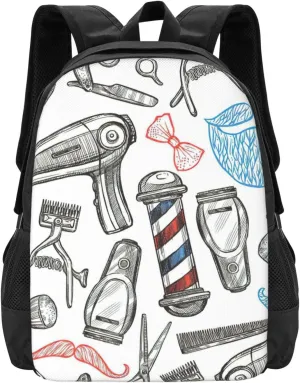 Barber Shop Monochrome Style Print Personal Item Travel Bag,Perfect Travel Backpack Carry On Flight Approved Laptop Backpack