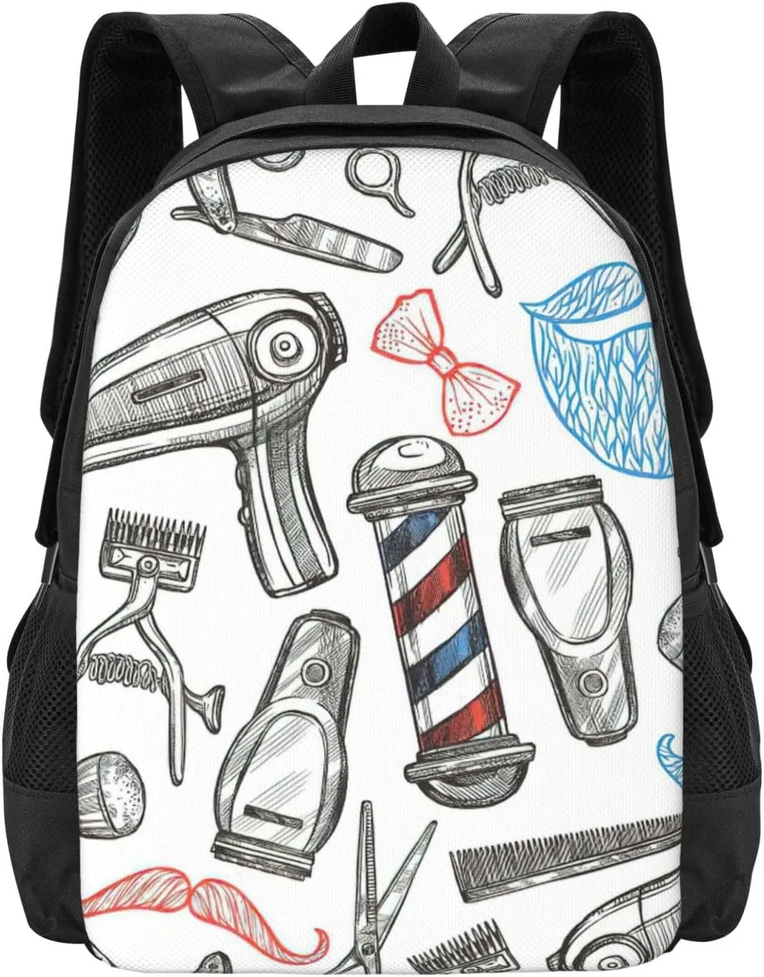 Barber Shop Monochrome Style Print Personal Item Travel Bag,Perfect Travel Backpack Carry On Flight Approved Laptop Backpack
