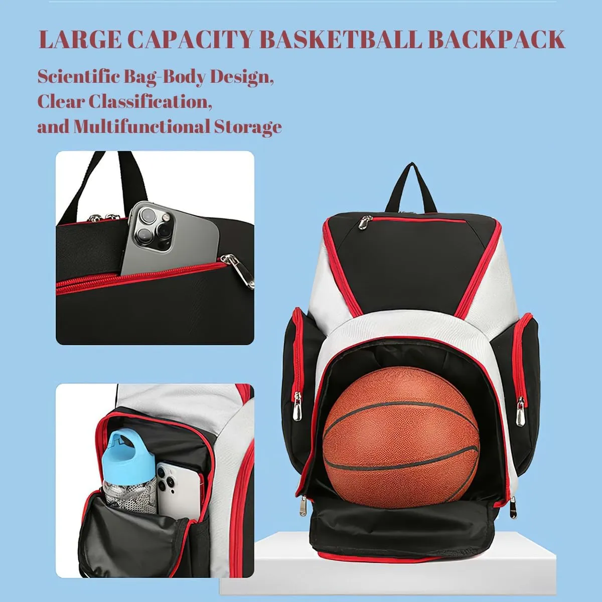 Basketball Bag for Boys, Custom Basketball Backpack Soccer Bag for School Boys, Personalized Name Number Sports Bags Gym, Outdoor, Travel