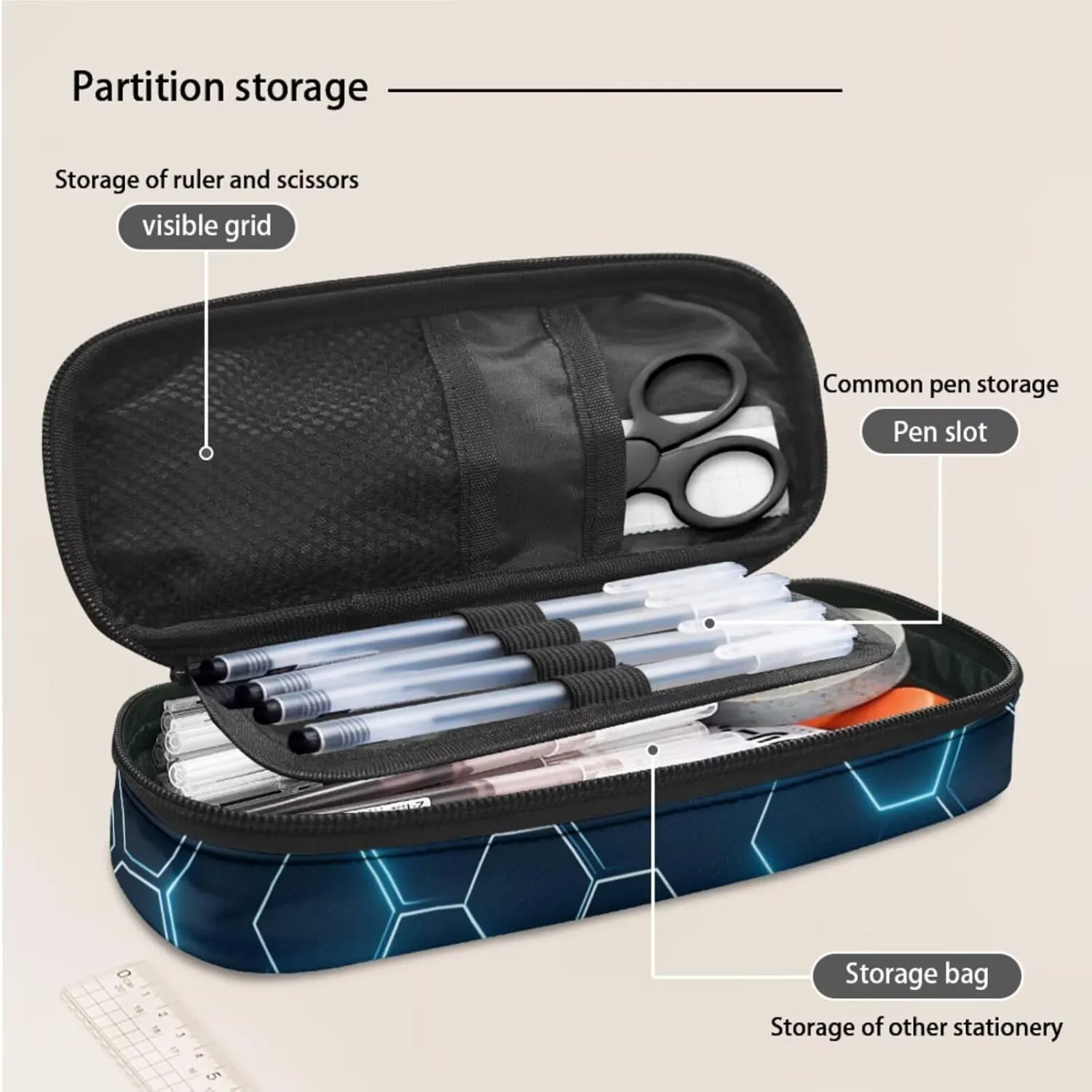 Basketball Blue Hexagonal Grid Plaid Customize Kids Laptop Backpack Lightweight 17" Hiking Backpack for School Travel Water-Resistant Book Bag Daypack Knapsack Lunch Bag Pencil Case 3 Pcs