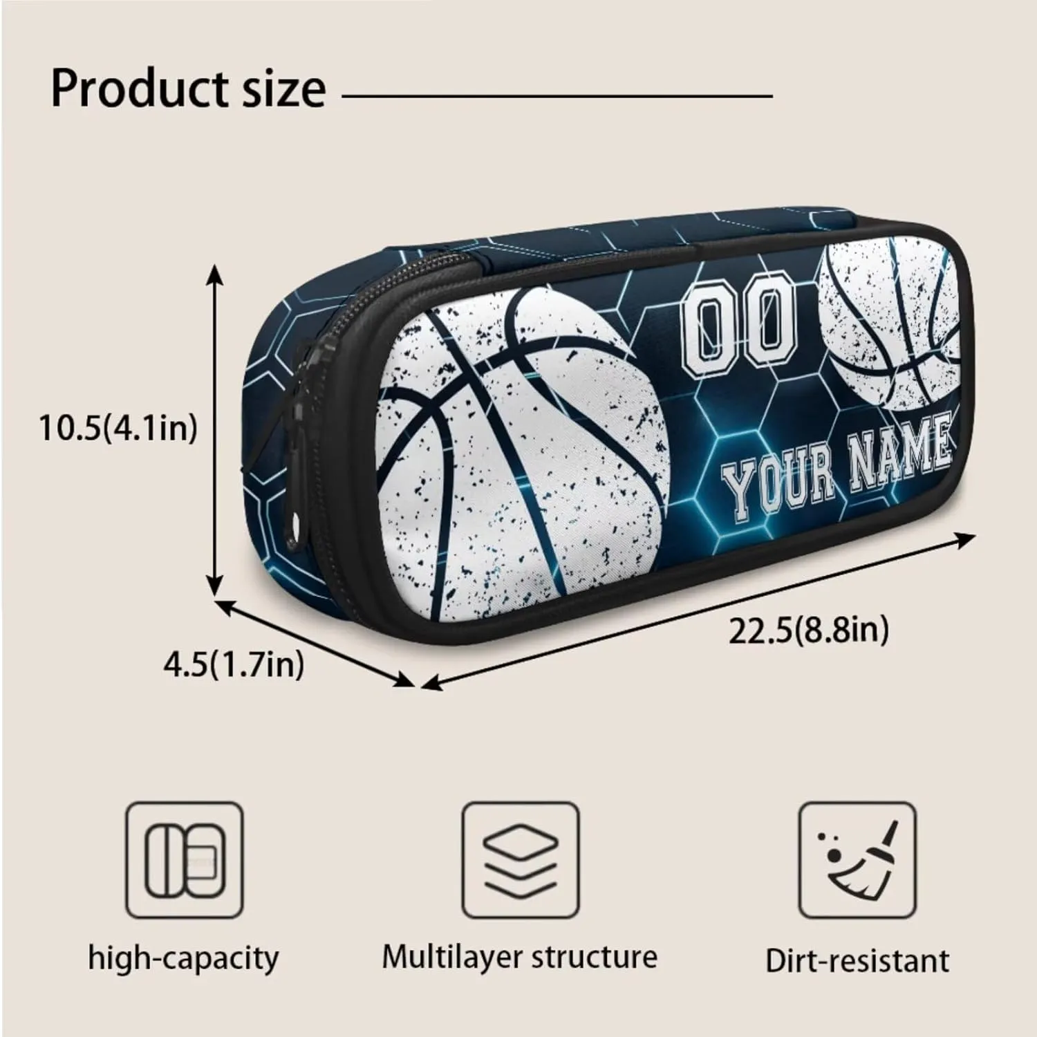 Basketball Blue Hexagonal Grid Plaid Customize Kids Laptop Backpack Lightweight 17" Hiking Backpack for School Travel Water-Resistant Book Bag Daypack Knapsack Lunch Bag Pencil Case 3 Pcs