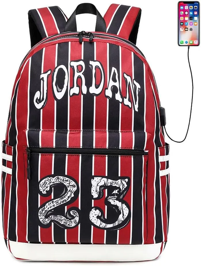 Basketball Player 23 Backpack Laptop Travel Bag Men's Women's Teenage Schoolbag (Black Red White)