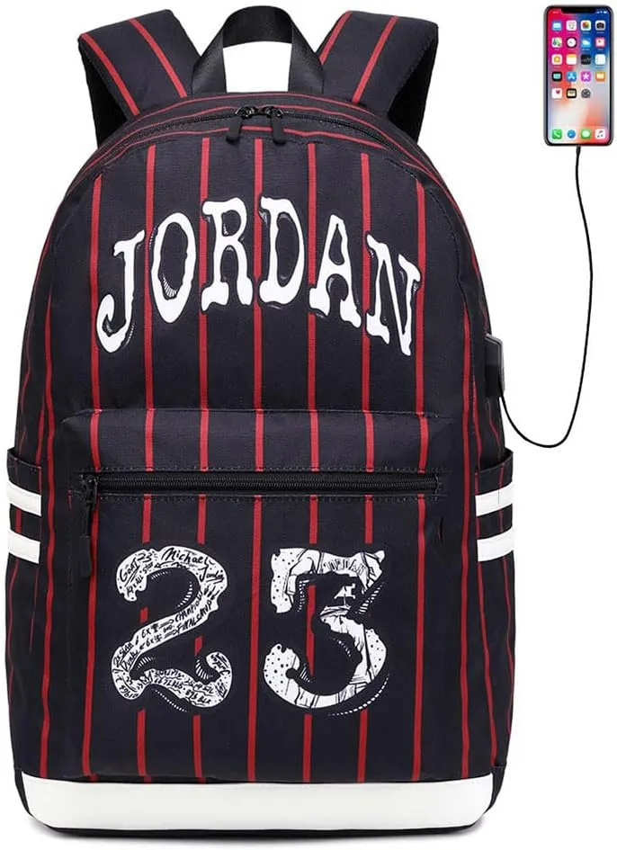 Basketball Player 23 Backpack Laptop Travel Bag Men's Women's Teenage Schoolbag (Black-Red)